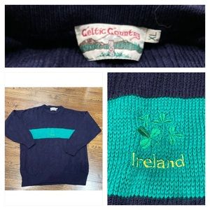 Vintage Celtic Country - Ireland Irish Green Blue Knit Sweater Pullover
